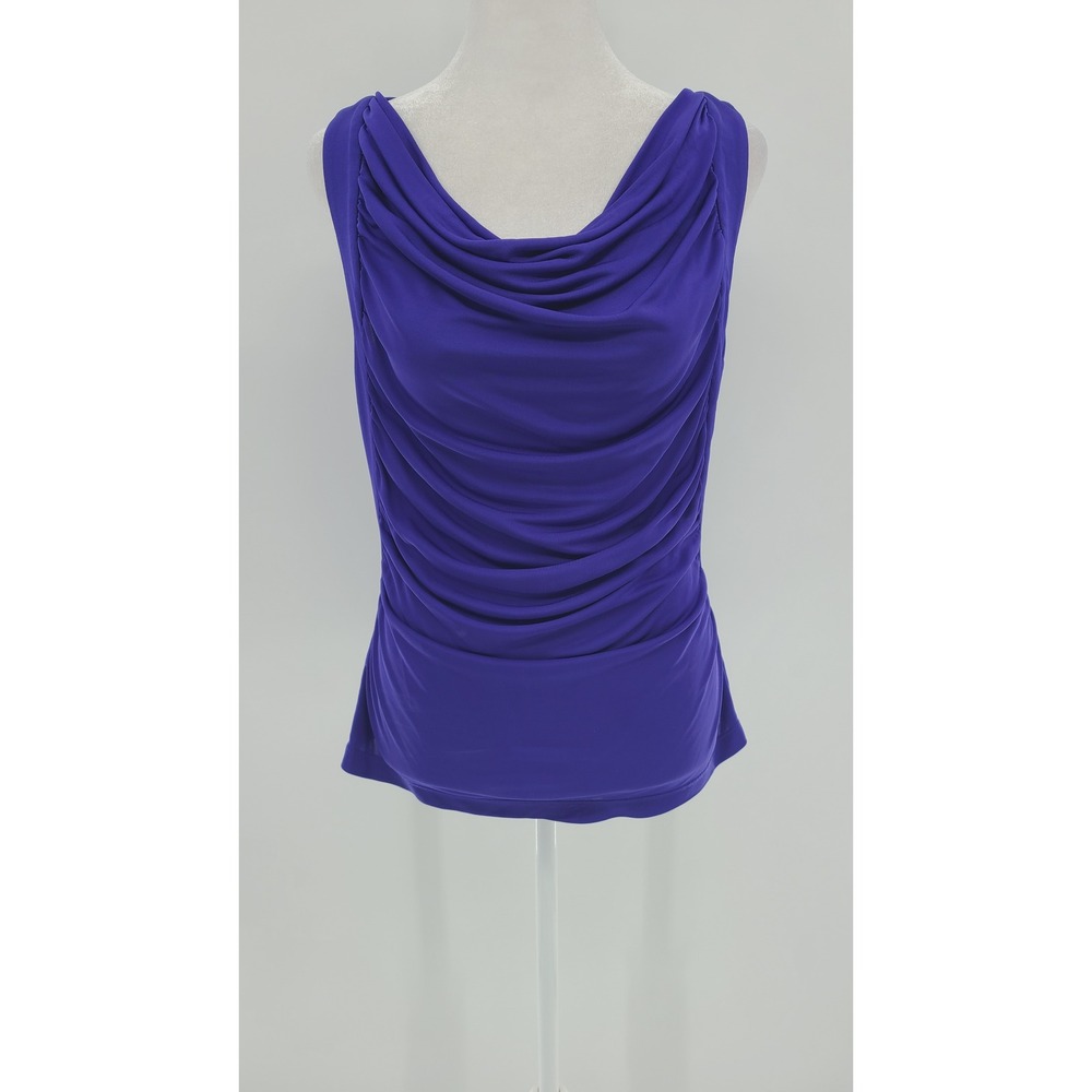 L.K. Bennett London Drape Front Cowl Neck Blouse‎ Top Size S Sleeveless Blue